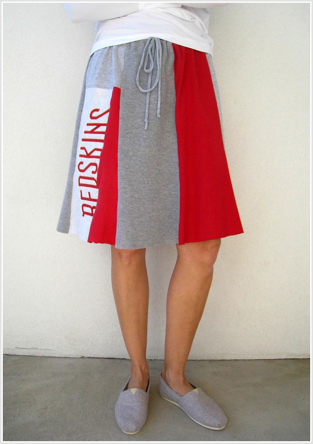 Washington Redskins T Shirt Skirt / Upcycled Tees / Candy Apple Red Gray / Women / Flare / Cotton / Soft / Fun / Gift for Her / ohzie