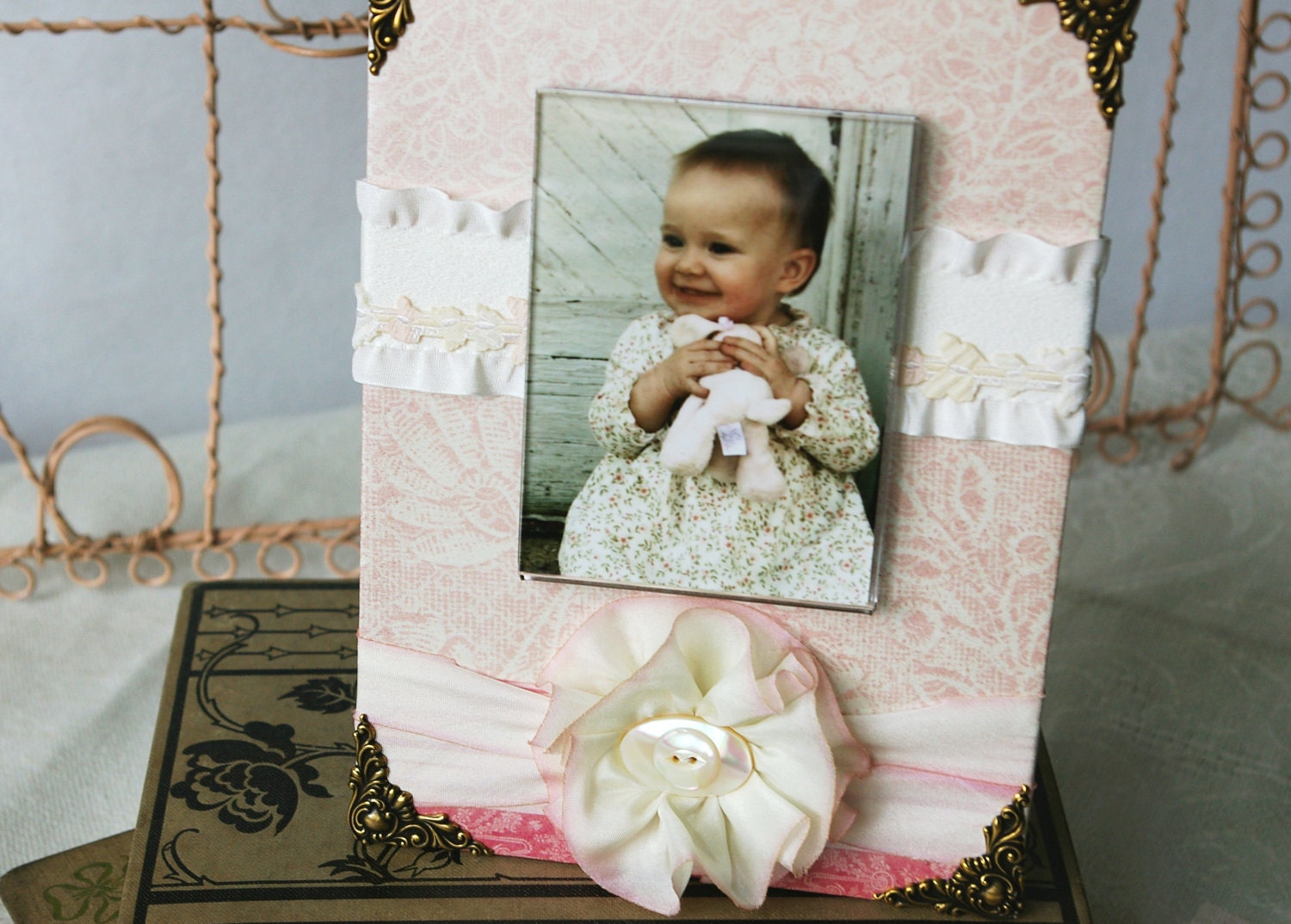 Baby Frame, Photo Frame, Baby Girl, picture Frame, pearl pink and cream