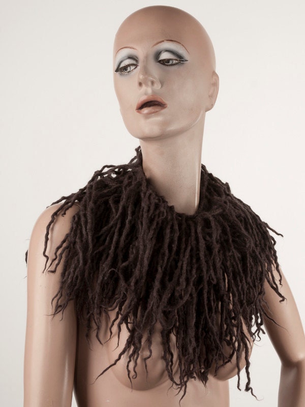 Fringe scarf felt wrap boa very long dark brown wool
