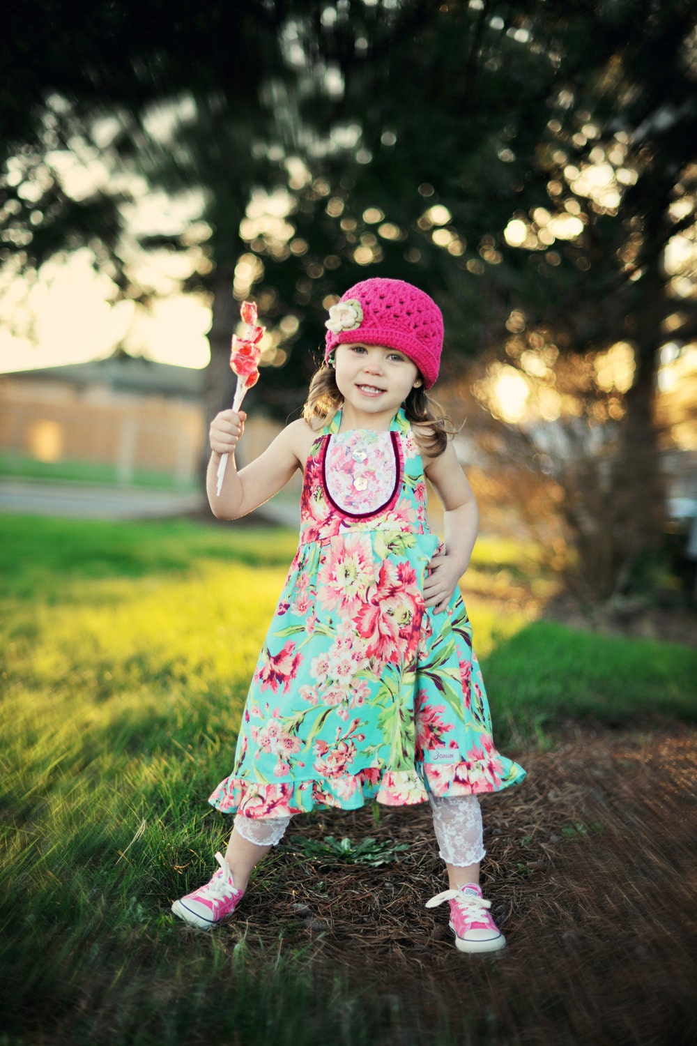 last one left ..Girl Easter dress Bliss flower Bouquet dress with a lace bib sizes 6 months, 1T,2,3,4,5,6,7,8 toddler girls spring summer