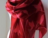 Silk Scarf, hand painted - Butterfly, Dragonfly Meadows in Cranberry Red - READY TO SHIP
