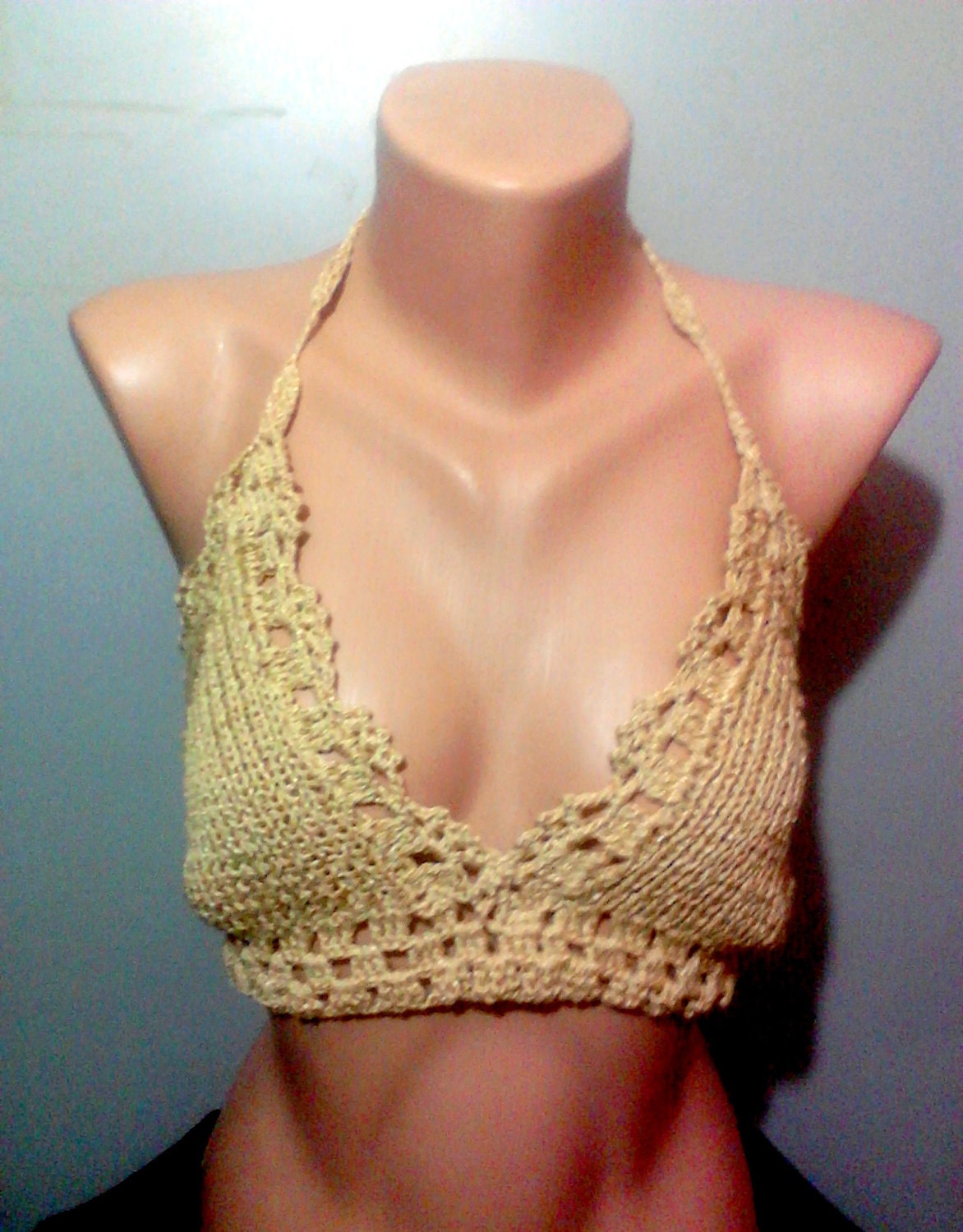 Bikini Top Boho Top Beige Gyspy Top Tank Halter Swimwear Beachwear Festival Top Spring Summer Women Clothing
