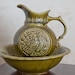 Mccoy Pitcher and Bowl Large, Turkey , Avocado green with Bird pitcher basin Made in USA Folk Art