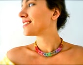 Ombre Rainbow Statement Necklace - choker recycled fabric jewelry