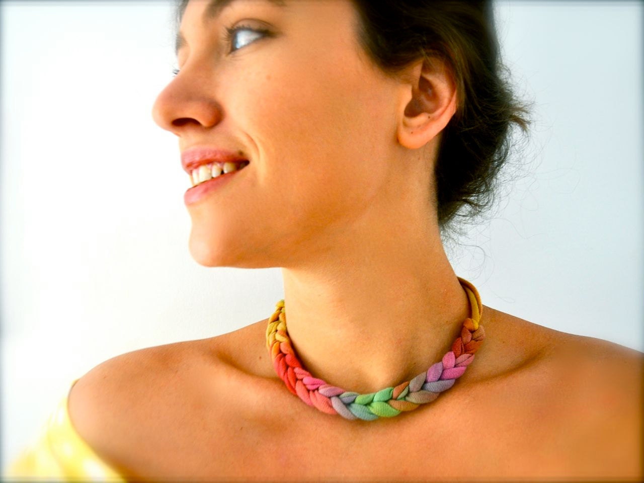 Ombre Rainbow Statement Necklace - choker recycled fabric jewelry