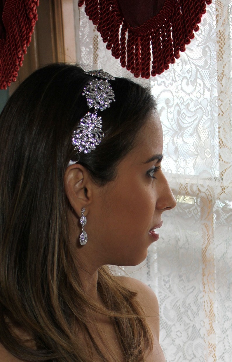 Victoria - Exquisite Swarovski Crystal and Cubic Zirconia Rhinestone Ribbon Bridal Headpiece Headband