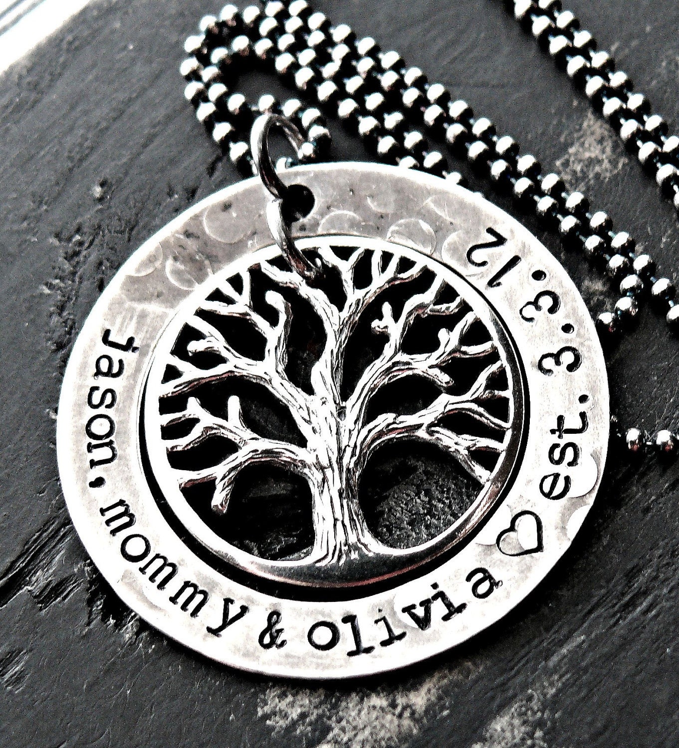 Hand Stamped Necklace - Personalized Tree Necklace - Family Tree Necklace - Sterling Silver Tree Necklace