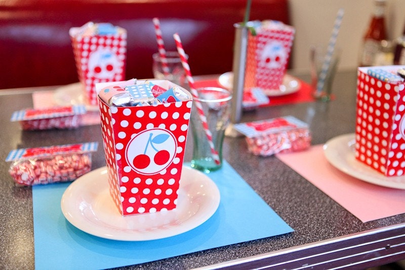 Retro Cherry Party PRINTABLE Popcorn Box (INSTANT DOWNLOAD) by Love The Day