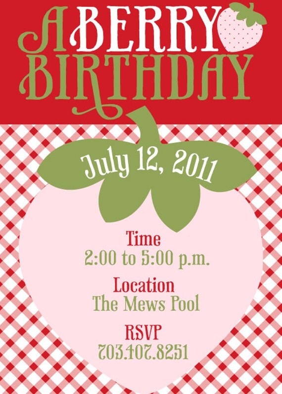 Strawberry Party PRINTABLE Custom Invitation by Love The Day Il_570xn