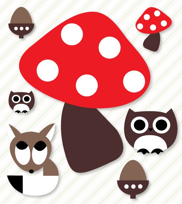Woodland Birthday Party PRINTABLE Mushroom, Creature and Acorn Decals Il_570xn