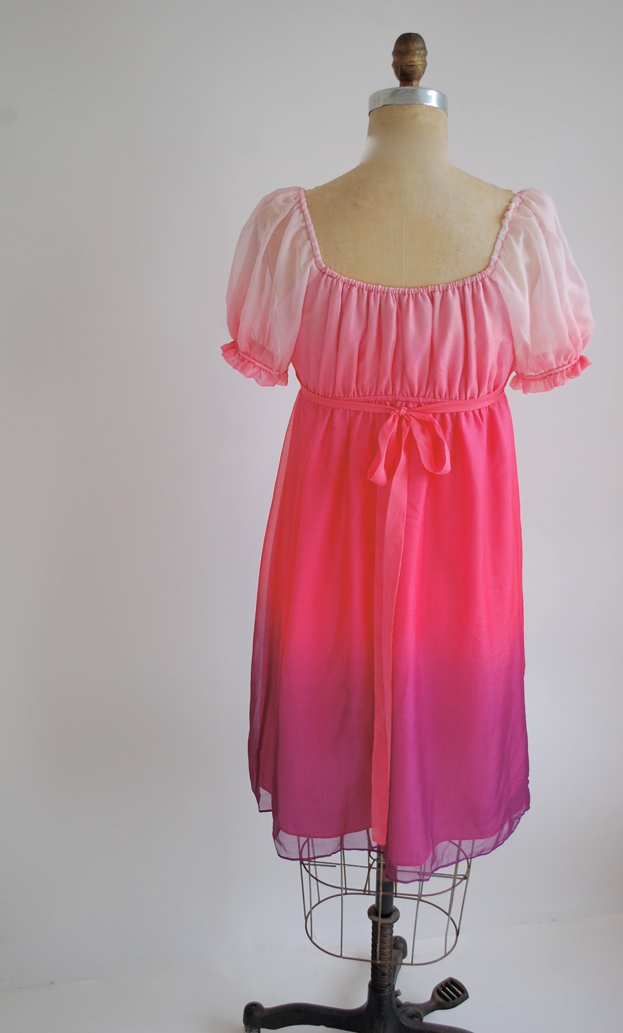 OMBRE NEON PINK Baby Doll Silk Betsey Johnson Party Dress. c. Early 1990's.