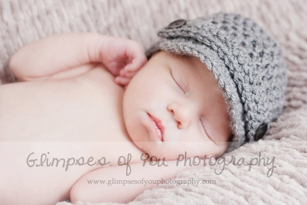 Baby Boy Hat, Baby Hat, Newborn Hat, Crochet Hat, Infant Gray Newsboy Hat, Newborn Boy Clothes, Photo Prop, Clothes Clothing