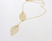 Gold Leaf necklace, leaf charm lariat, 14k gold filled chain, delicate everyday jewelry, friendship bridesmaid gift, wedding, by balance9