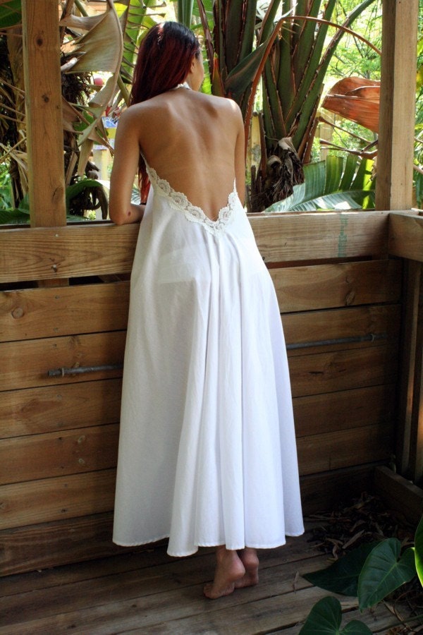 100% Cotton White Backless Nightgown Lace Halter Romantic Bridal Night Gown Bridal Lingerie Wedding Lingerie Sleepwear Honeymoon