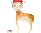 Deer Boy Giclee print watercolour illustration print 8x11