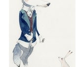 Wolf Print Wolf and bunny Rabbit Giclee art print illustration 8x11