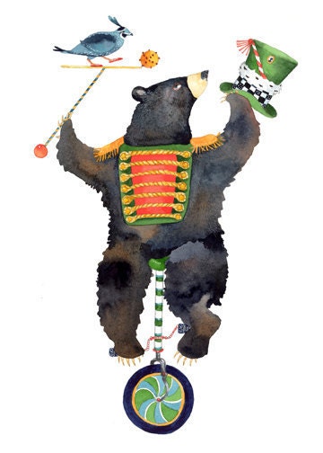 Bear Print Bear on a unicycle 11.7x16.5 illustration