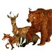 Print Bear and woodland Creatures Fox, Deer, Hare, Badger 11.7x16.5