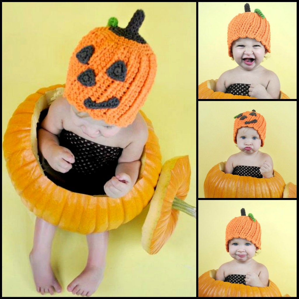 CROCHET Pumpkin Hat PATTERN - Li'l Punkin Head - Jack-o'-Lantern Beanie - Straight or scalloped edge - ALL sizes included - pdf 117