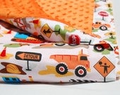 Baby Boy Minky Blanket - Michael Miller Dig It with Orange Minky for your Baby Boy - ready to ship
