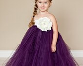 Plum Flower Girl Tutu Dress with Vintage Rose