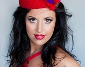Red & Purple Wing Featherpiece - (Shown on Pillbox hat)