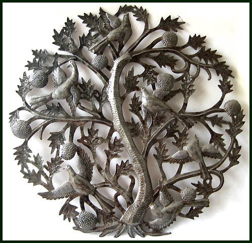 Tree of Life with Birds 24" Wall Hanging - Recycled Haitian Steel Oil Drum Metal Art - 433