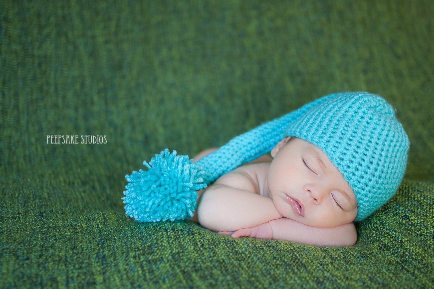 Blue Newborn Elf Hat - Newborn Photo Prop - Turquoise Baby Hat - Photography Prop - Baby Elf Hat - Long Tail Hat - Baby Boy Hat