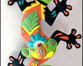 Gecko Hand Painted Metal 34" Wall Hanging  - Cut from recycled steel drums in Haiti - 401-GR-34