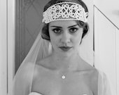 Art Nouveau 1920s 1910s Bridal Headpiece, Headdress, Flapper Tiara  in ivory cream, birdcage veil.Downton Abbey,The Great Gatsby