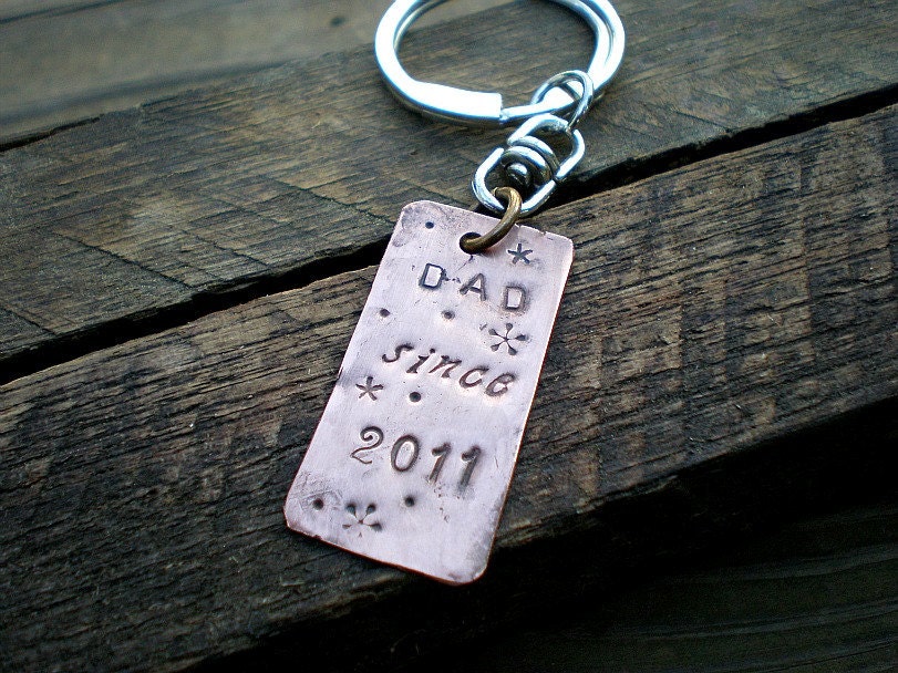 Custom Keychain - Dad Since - Personalized Hand Stamped Keychain by Stellasblossoms