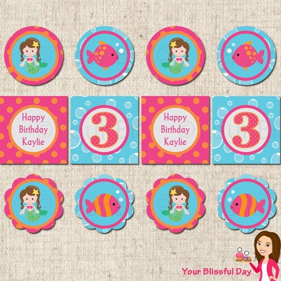 PRINTABLE Mermaid Party Circles (Personalized) Il_570xn