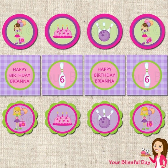 PRINTABLE Girl Bowling Party Circles (Personalized) Il_570xn