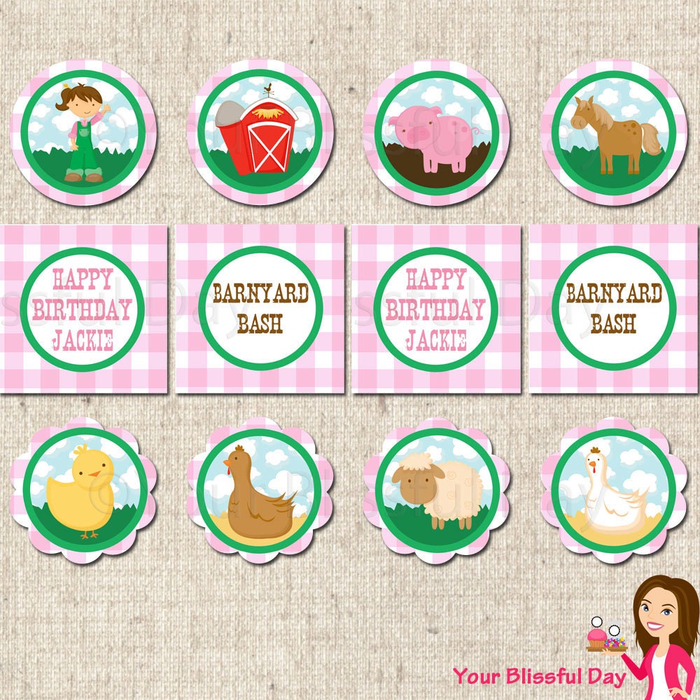 PRINTABLE Girl Barnyard Bash Party Circles (Personalized) Il_570xn