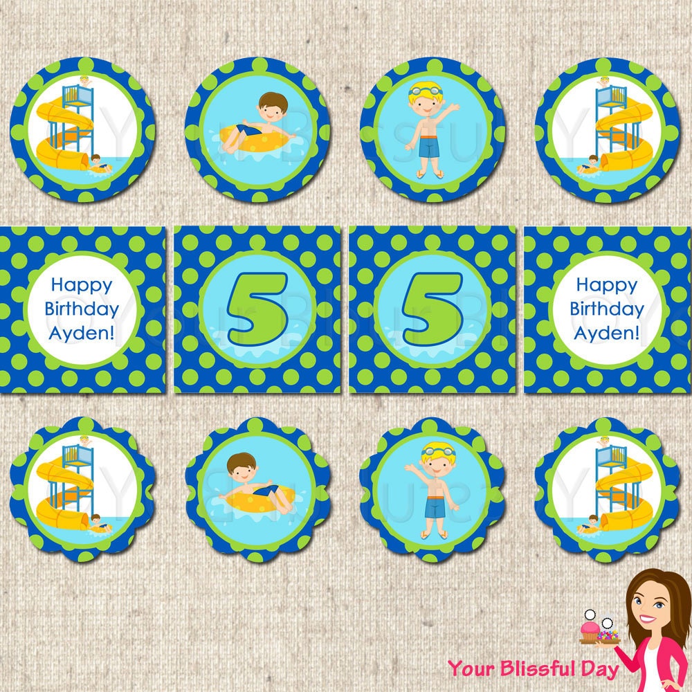 PRINTABLE Boy Waterpark Party Circles (Personalized) Il_570xn