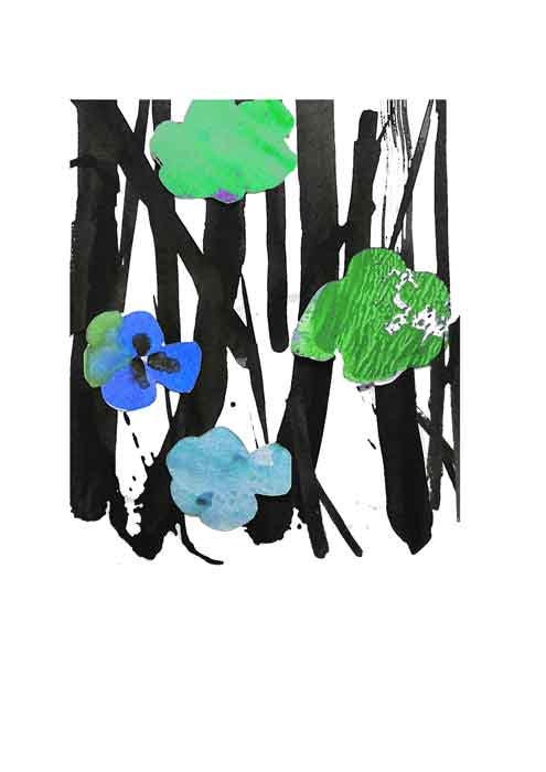 Art print Giclee Flowers -  blue green teal emerald -  nature garden -