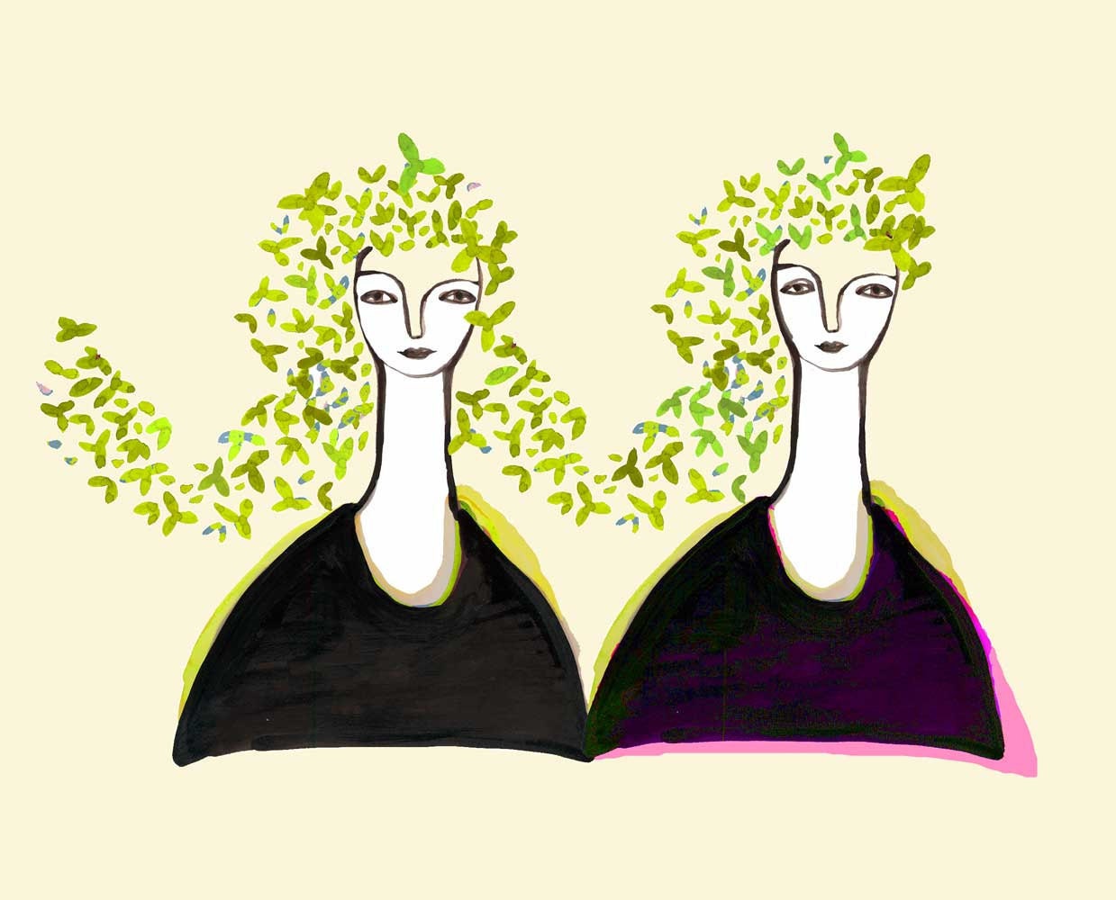 Digital print two sisters fine art digital print giclee  mother daughter sister spring