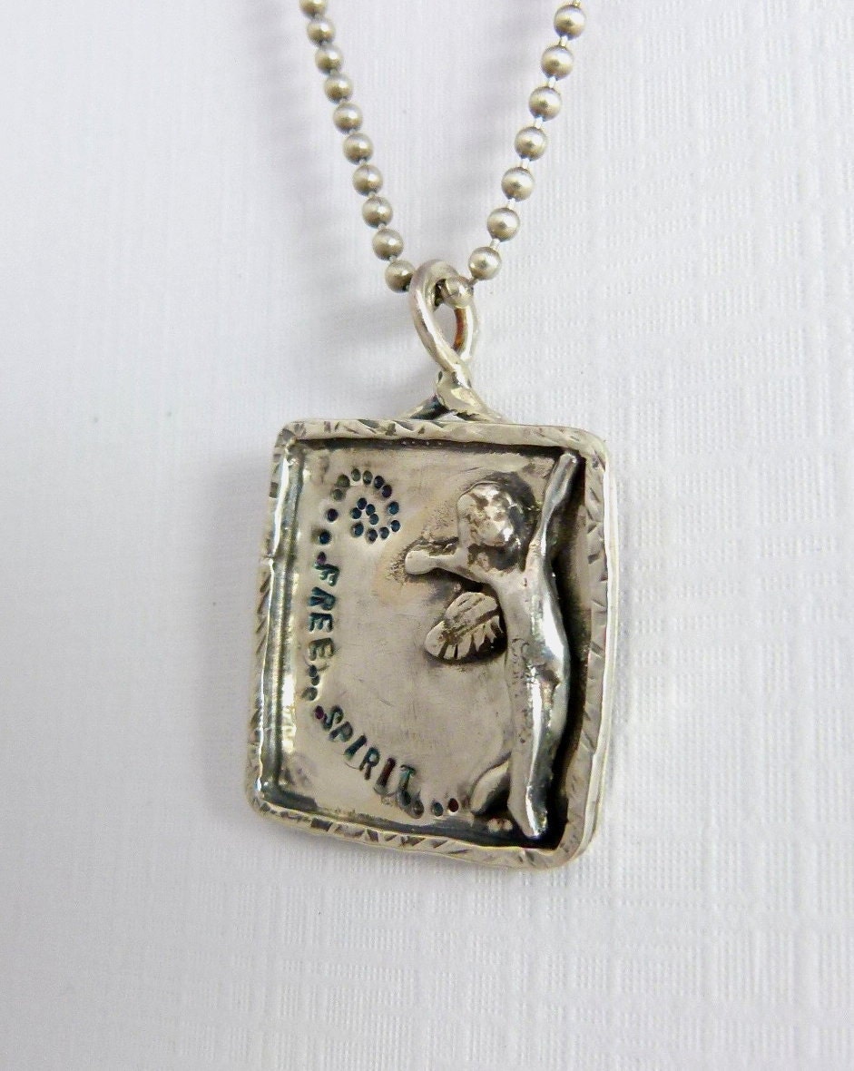 Angel Stella Is A Free Spirit - Up Cycled Sterling Silver And PMC - Art Jewelry Pendant - 746