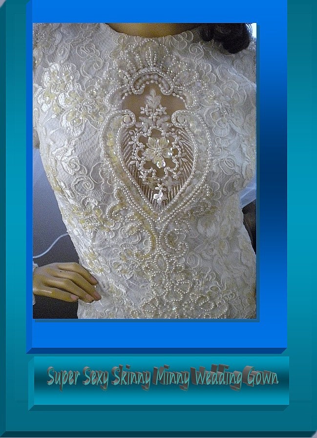 WOW WOW BAM Super Sexy Skinny Minny Wedding Gown Size 6.5 Exquisite Lace and Bead Detail