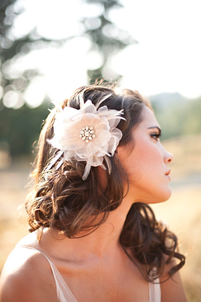 Bridal Head Piece, Bridal Hair Flower, Champagne - The Renee