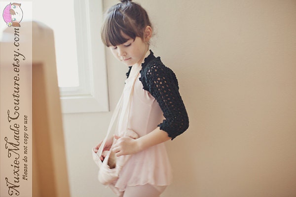 Girls Ballet Shrug -Black custom size 8-12 years, girls coat, girls jacket, Free US Shipping