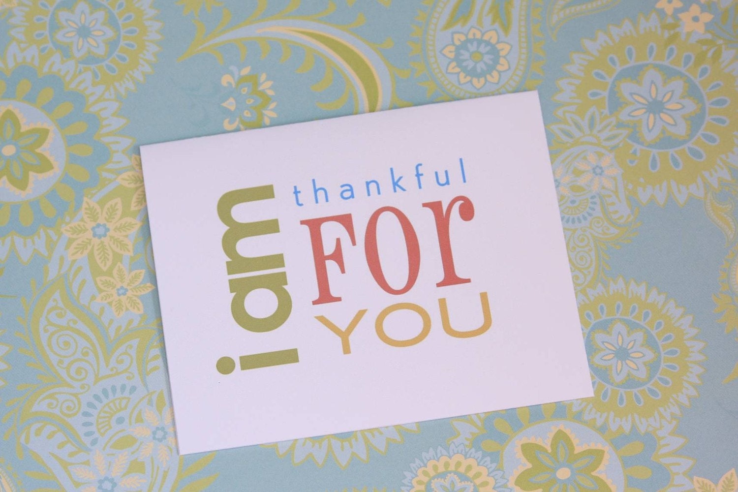 Thank You Gratitude Folded Note Card . Subway Art . A2 Set of 6 Notecards . I Am Thankful // Chartreuse Lime Coral Goldenrod Turquoise Aqua
