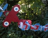 Airplane  Happy 1st Birthday BANNER in Red and Blue and White