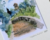 italian landscape painting - Chapel Among Olive Trees - 5x7 watercolor print matted to 8x10