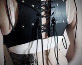 Small Black Handmade Real Leather Corset Vest - steampunk - burning man - festivals - bellydance, Please read Description for size