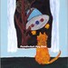 Flying Saucer Cats & Rockets Acrylic Painting on Board Science Fiction Geek Art