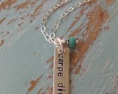 Carpe Diem - Seize the Day  - Graduation Gift - Sterling Silver - Bar - Tag - Necklace - Czech Turquoise Glass - Take Flight Boutique