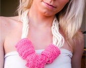 Chunky Scarf Necklace Crochet Chain Scarf Necklace Cowl in white and hot pink Contemporary jewelry Neon jewelry