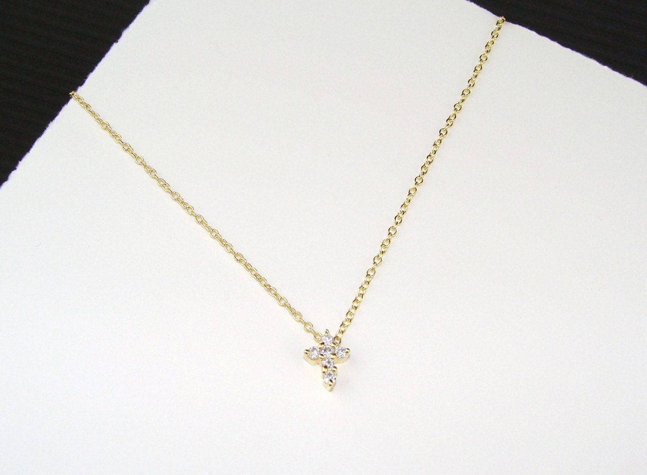 Tiny Gold Filled Pave CZ Cross Necklace