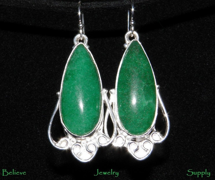 REAL EMERALD Genuine Gemstone Green Smooth Teardrop Precious Gemstone Dangle Earrings Jewelry With Sterling Silver Metal (Free usa Shipping)